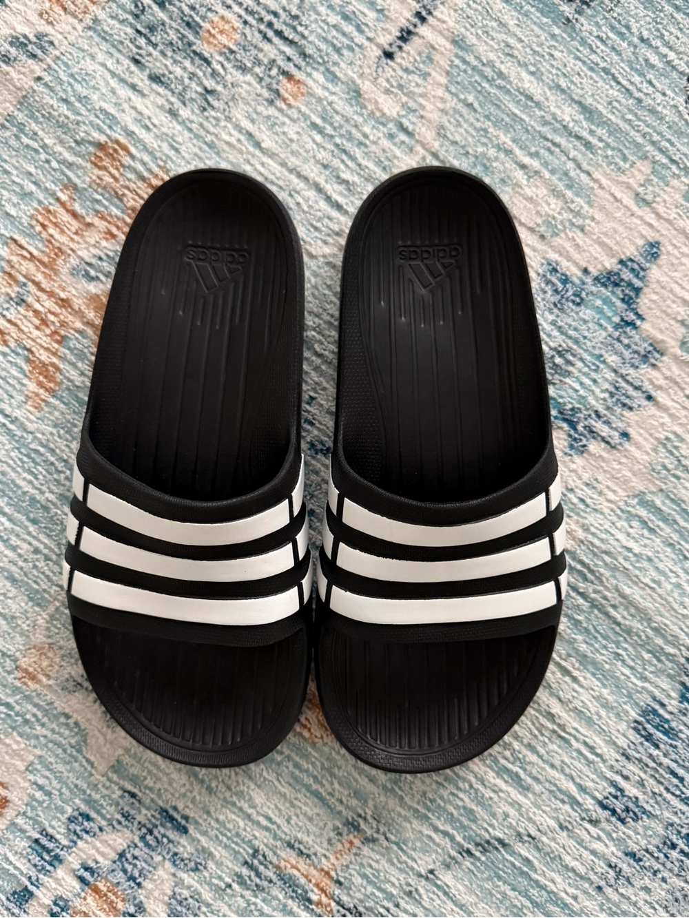 Adidas Slides Big Kid Size 3 Black with White Stripes Like New